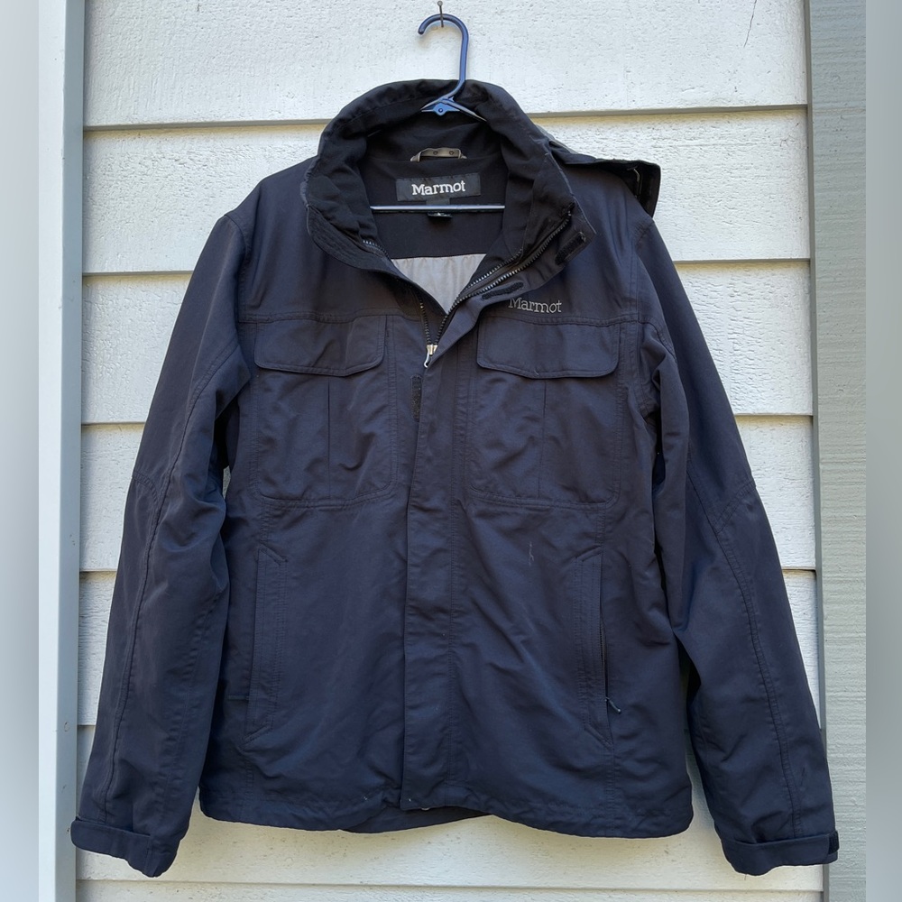 Marmot Hooded Jacket with Powder Skirt, Men’s Large, Black